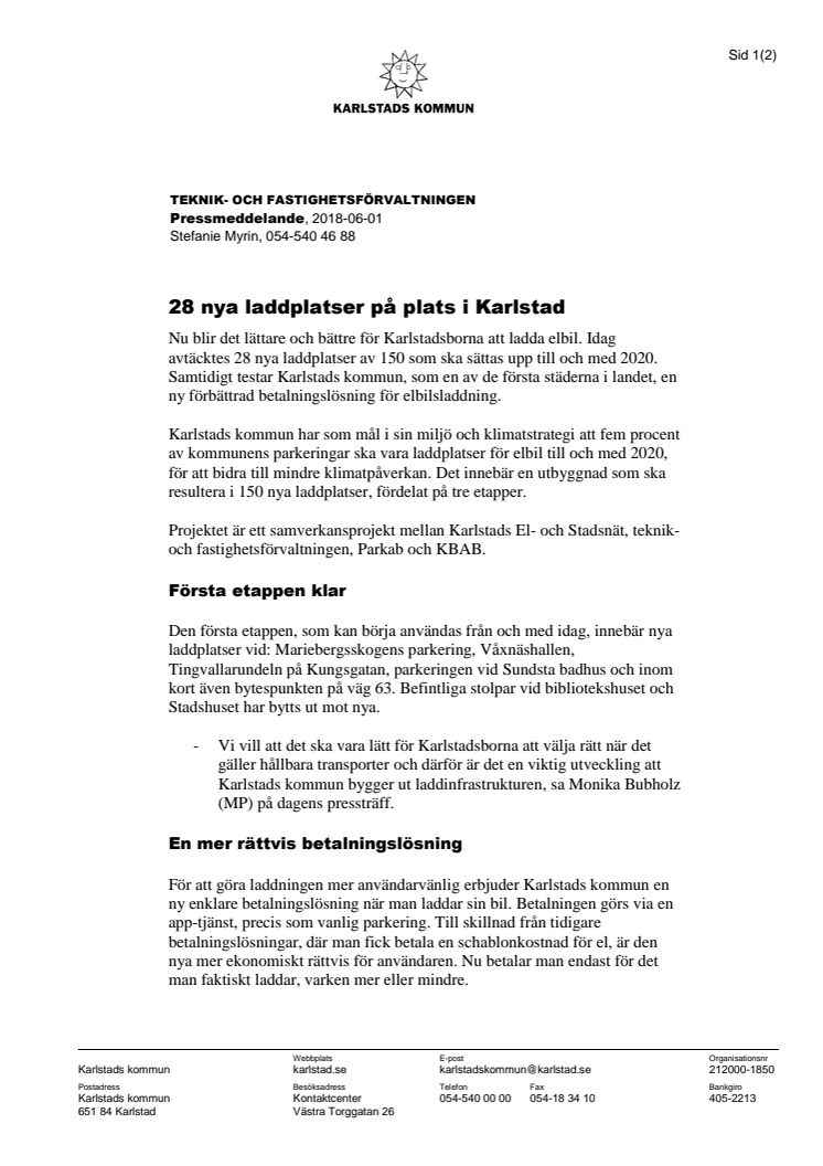 28 nya laddplatser på plats i Karlstad