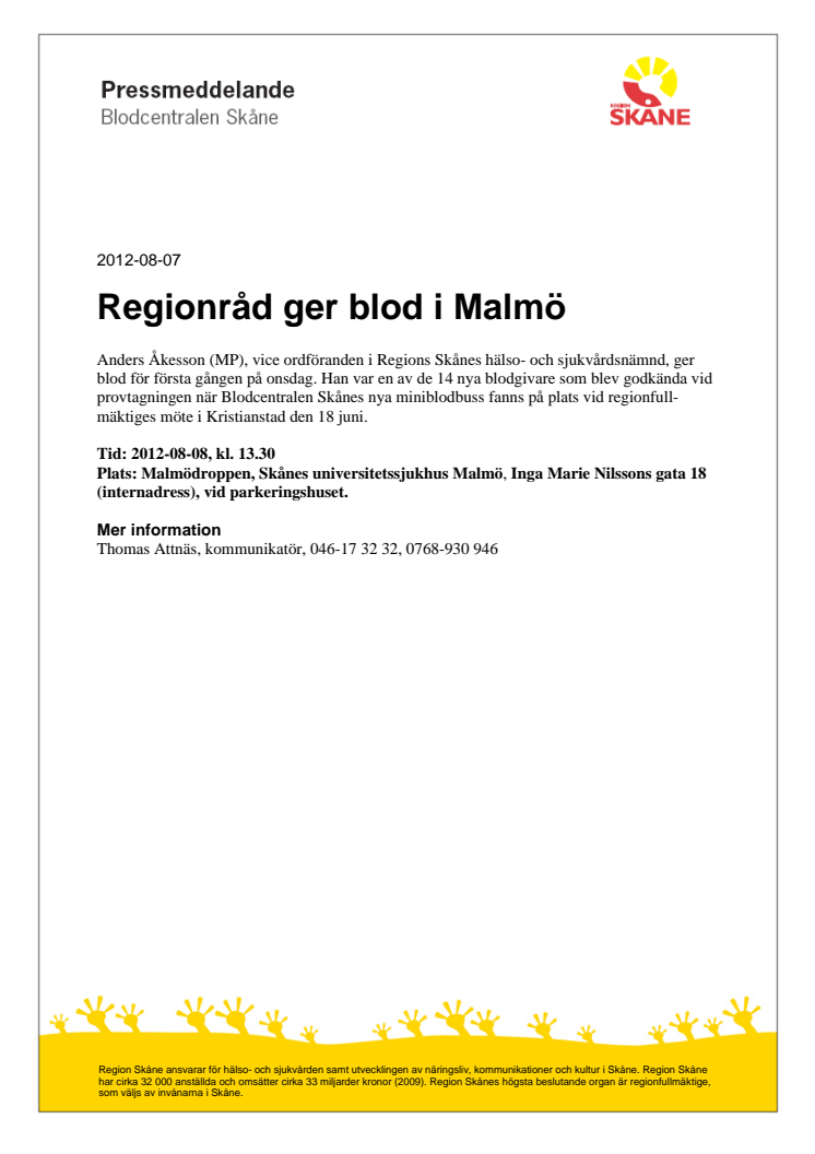 Regionråd ger blod i Malmö