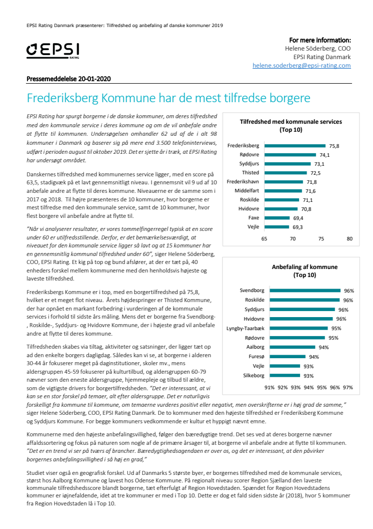 Frederiksberg Kommune har de mest tilfredse borgere