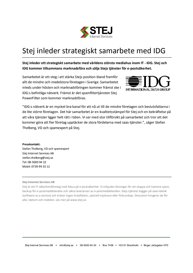 Stej inleder strategiskt samarbete med IDG