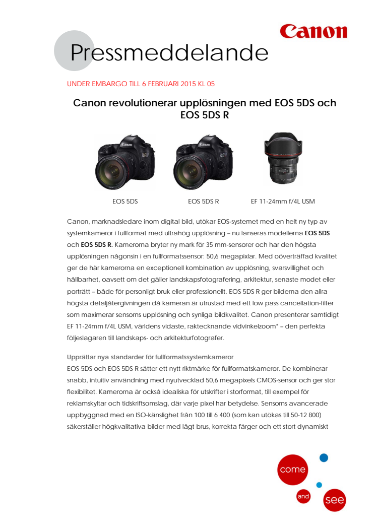 Canon revolutionerar upplösningen med EOS 5DS och EOS 5DS R