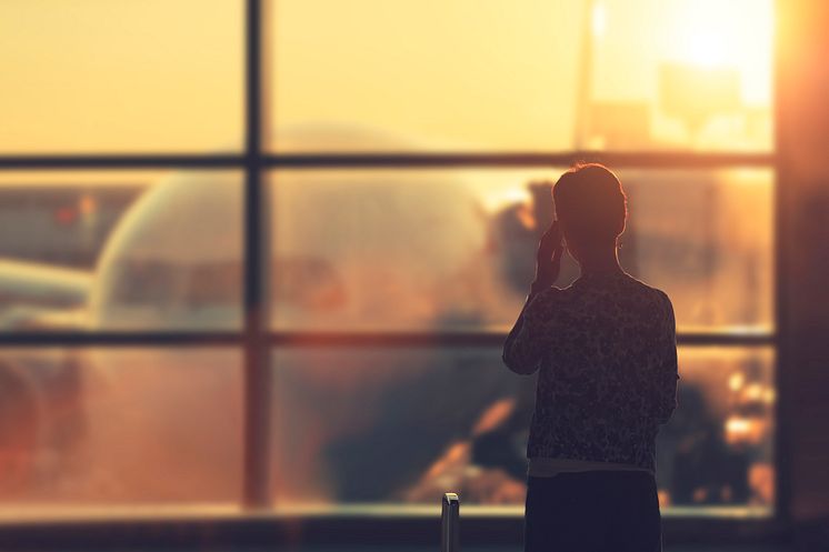 Airport at sunset inside view