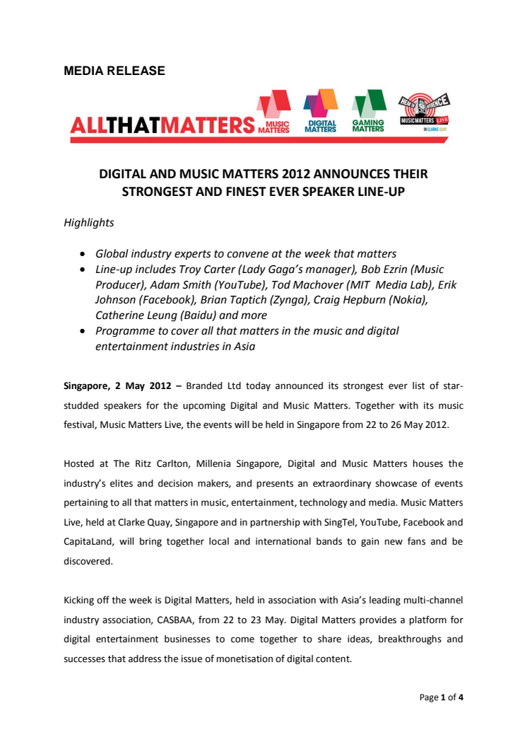 Digital and Music Matters 2012 announces their strongest and finest ever speaker line-up