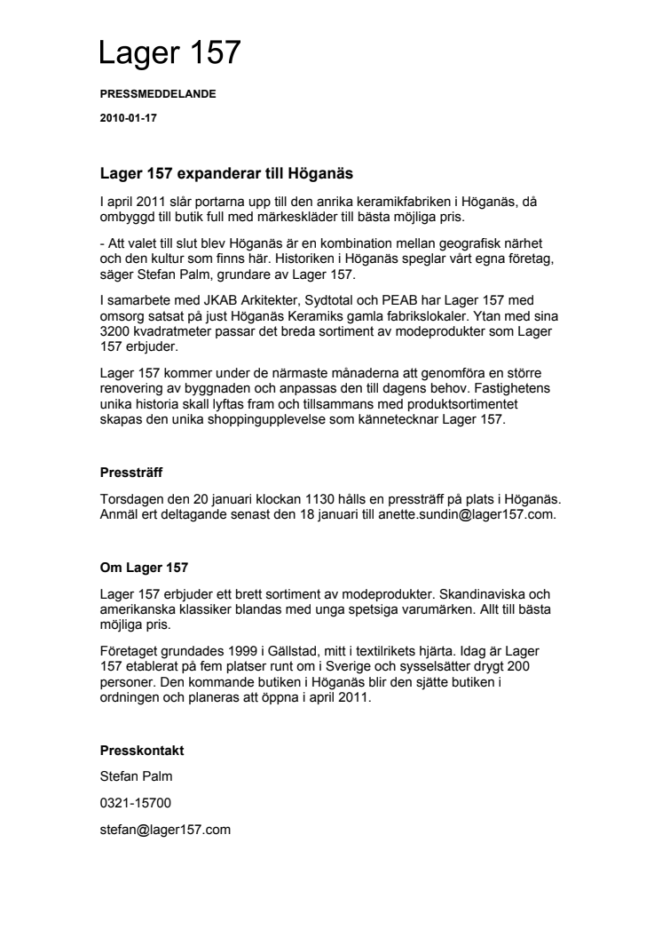 Lager 157 expanderar till Höganäs