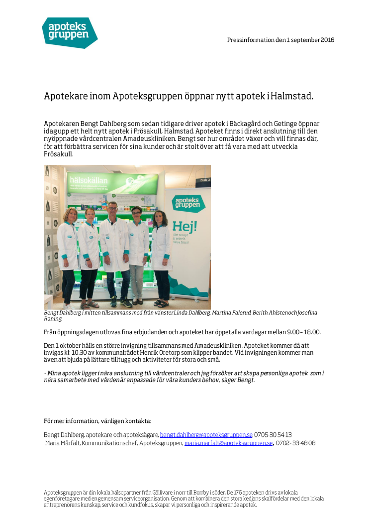 Apotekare inom Apoteksgruppen öppnar nytt apotek i Halmstad
