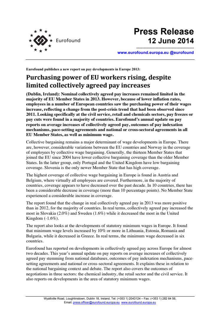 Purchasing power of EU workers rising, despite limited collectively agreed pay increases