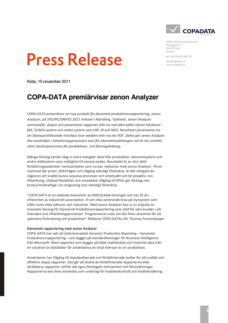 COPA-DATA Premiärvisar zenon Analyzer