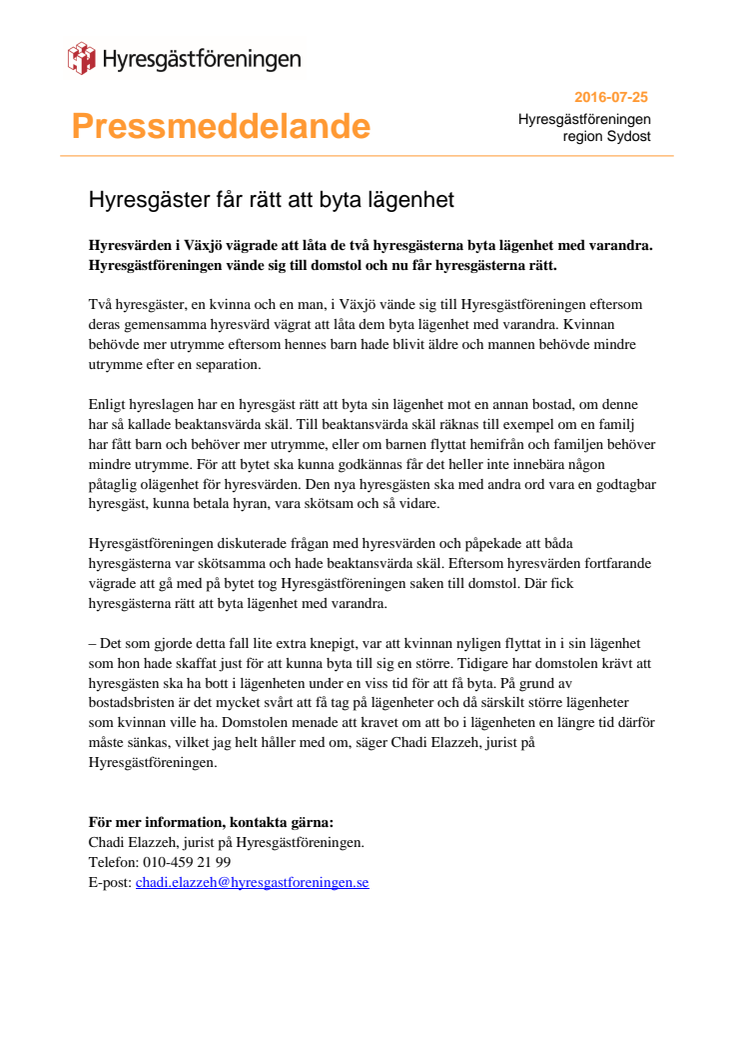 Hyresgäster får rätt att byta lägenhet