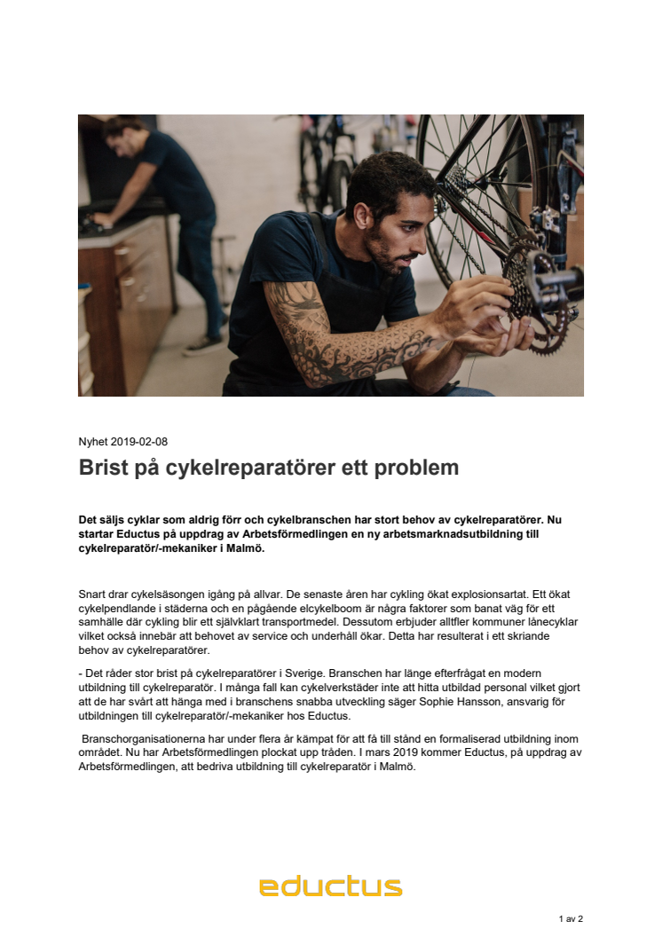 Brist på cykelreparatörer ett problem
