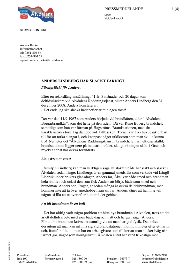 ANDERS LINDBERG HAR SLÄCKT FÄRDIGT