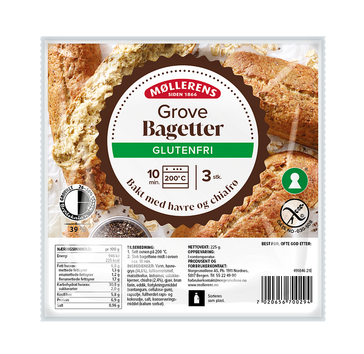 Møllerens Glutenfrie Grove Bagetter, pakning