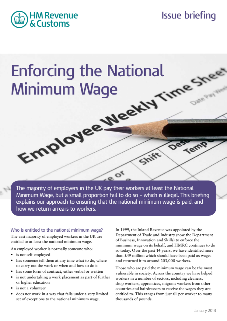 HMRC Briefing - Enforcing the National Minimum Wage