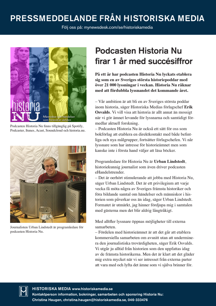 Podcasten Historia Nu  firar 1 år med succésiffror
