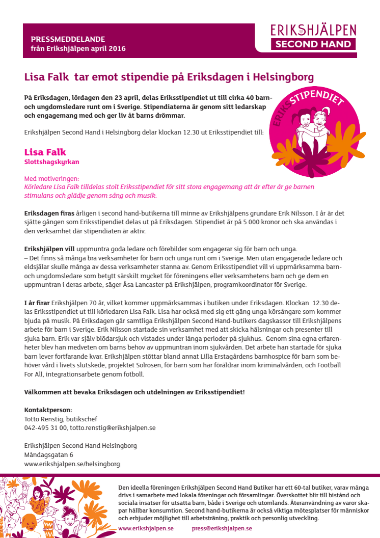 Lisa Falk får Eriksstipendiet i Helsingborg