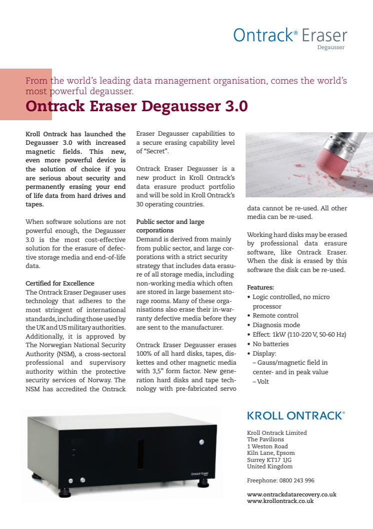 Produktblad: Ontrack Eraser Degausser 3.0