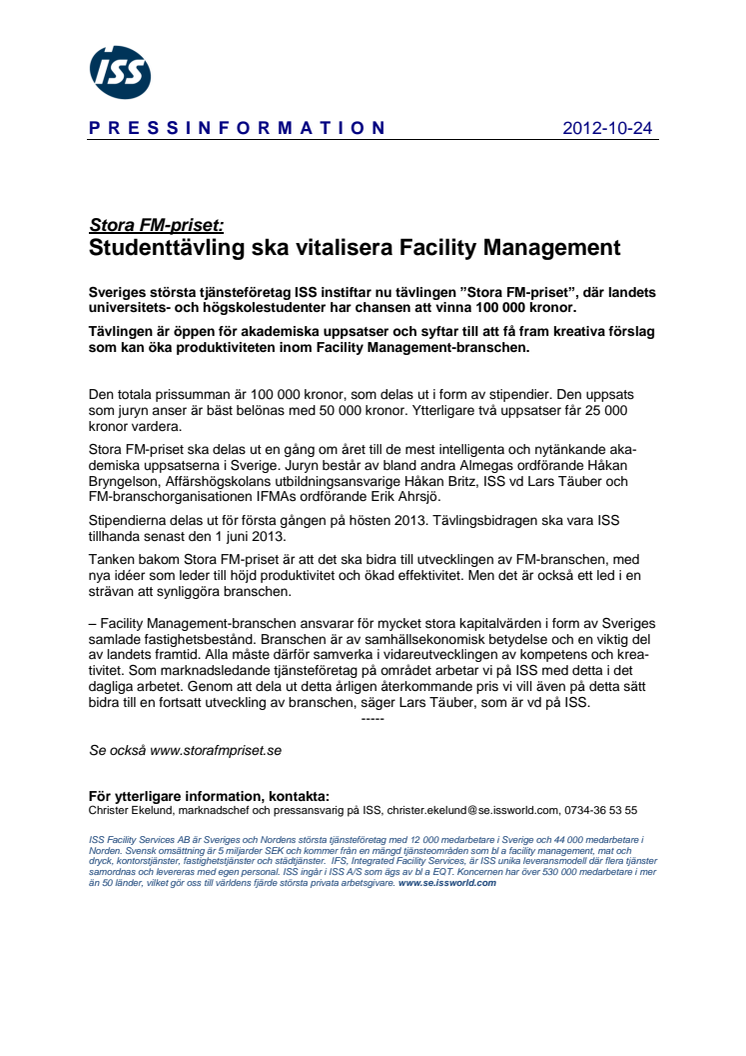 Studenttävling ska vitalisera Facility Management