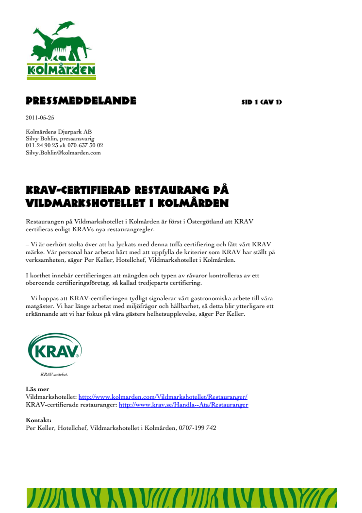 KRAV-certifierad restaurang på Vildmarkshotellet i Kolmården