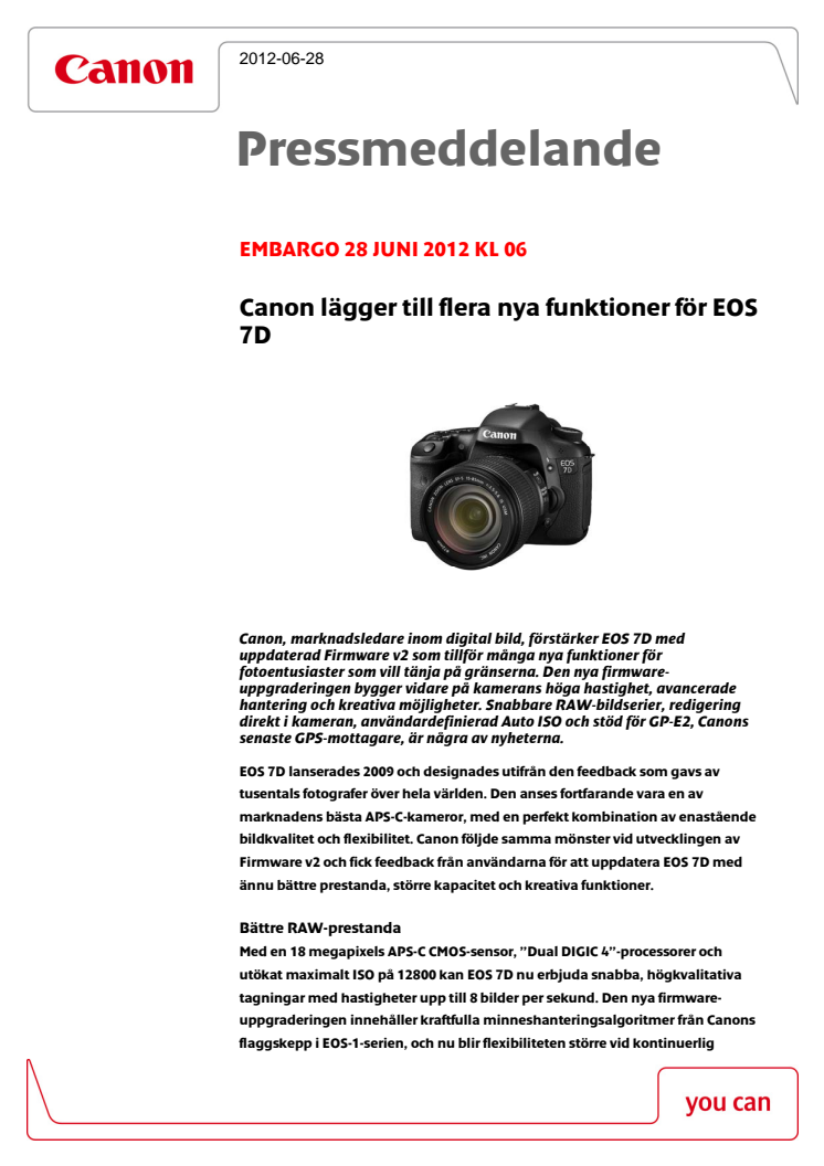 Canon lägger till flera nya funktioner för EOS 7D 