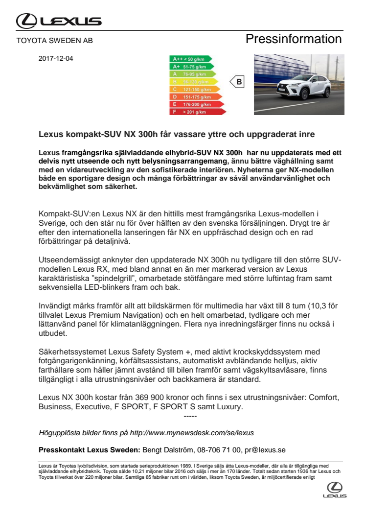 Lexus kompakt-SUV NX 300h får vassare yttre och uppgraderat inre 