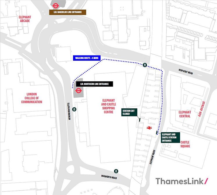 Elephant and Castle walking route