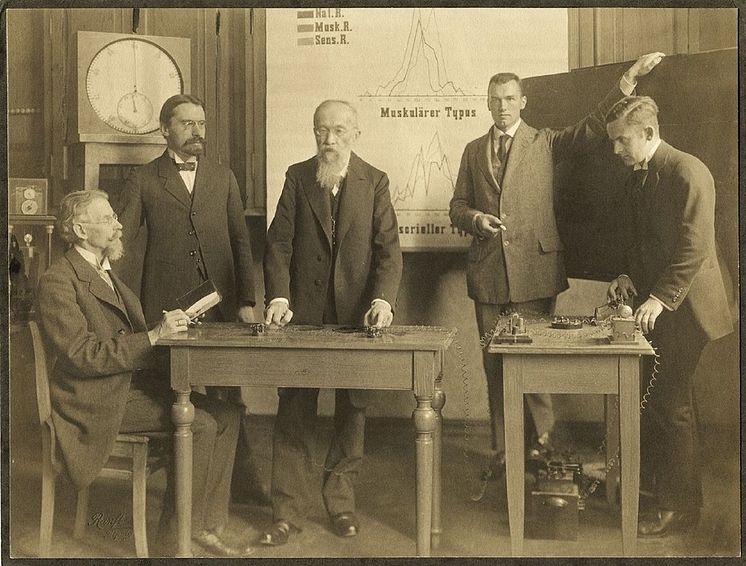 Wilhelm Wundt (Mitte) und seine Mitarbeiter am Leipziger Institut, 1910