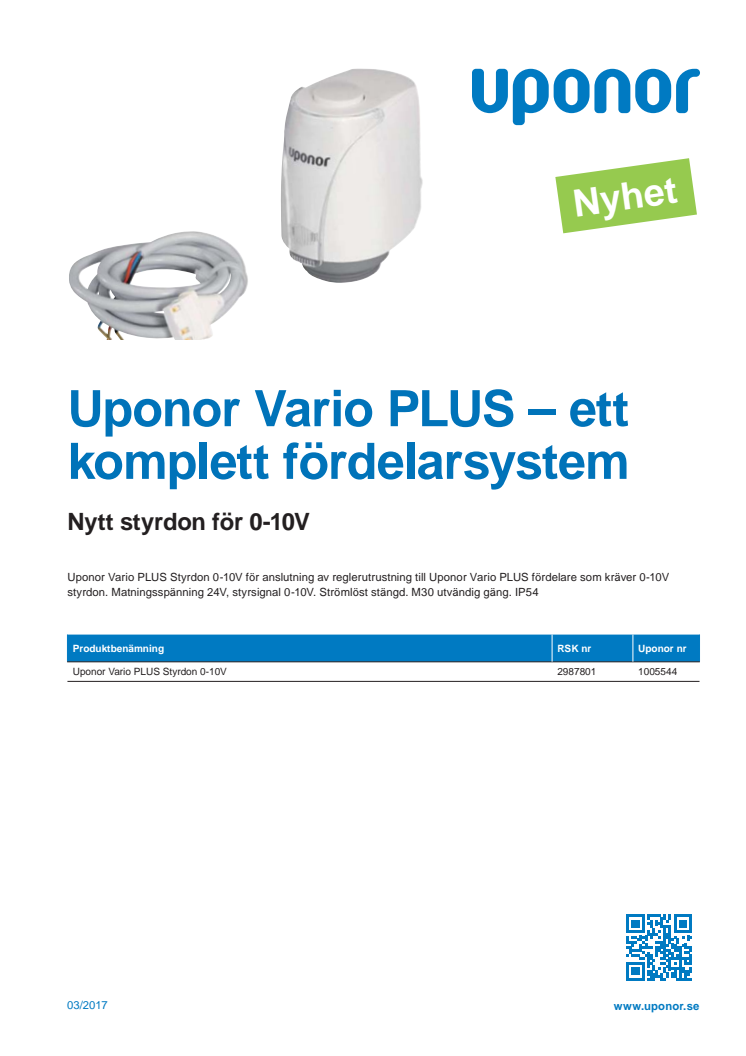 Uponor Vario PLUS - Nytt styrdon för 0-10V