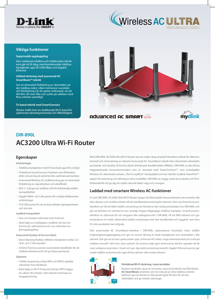 Produktblad, D-Link AC3200 Ultra Wi-Fi Router (DIR-890L) 