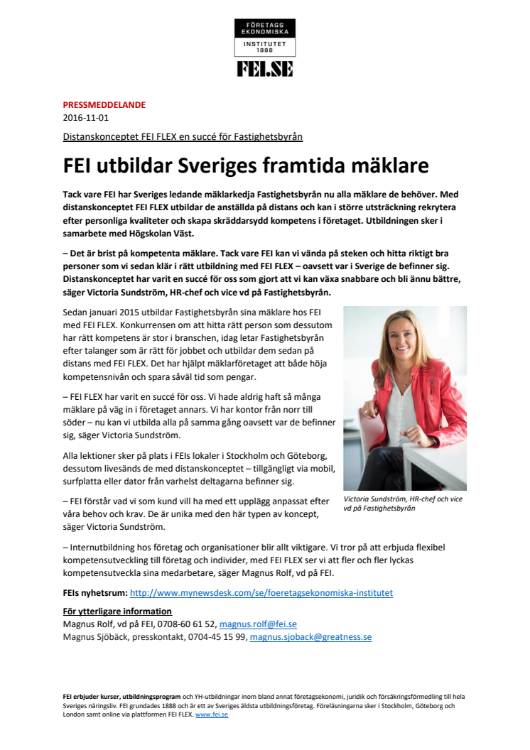 FEI utbildar Sveriges framtida mäklare