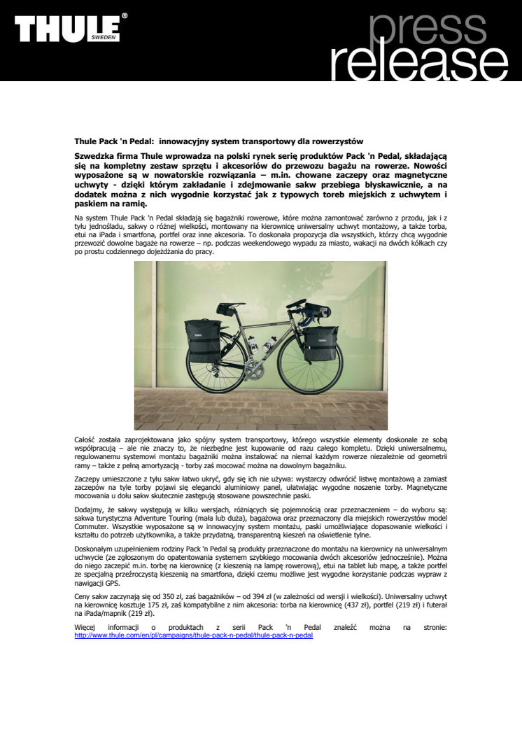 Thule Pack 'n Pedal:  innowacyjny system transportowy dla rowerzystów