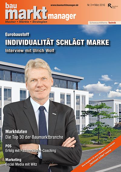 baumarktmanager 3-2016 mit den Marktdaten "TOP 30 der Baumarktbranche"