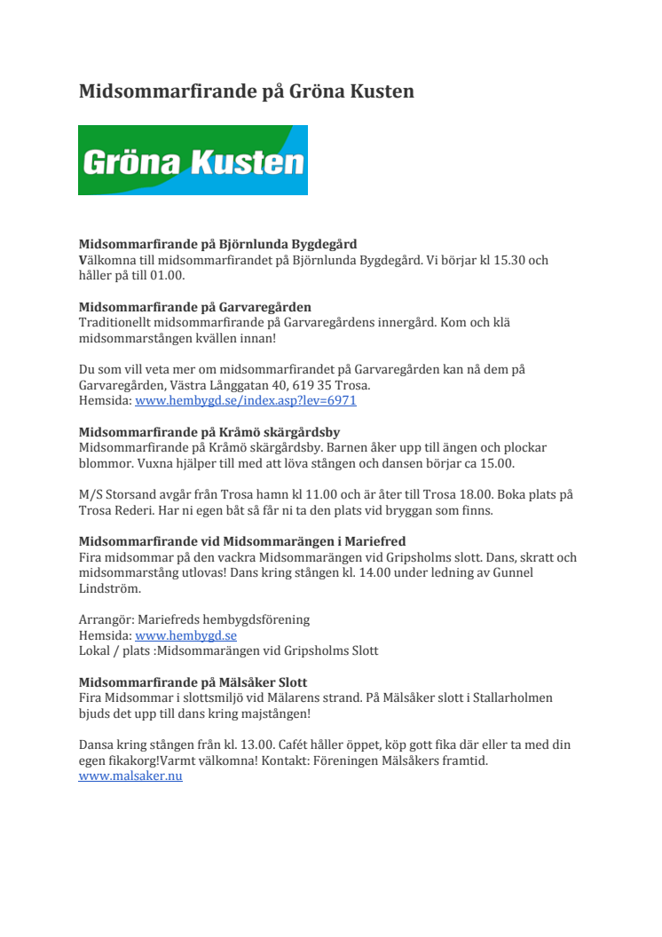 Fira midsommar på Gröna Kusten