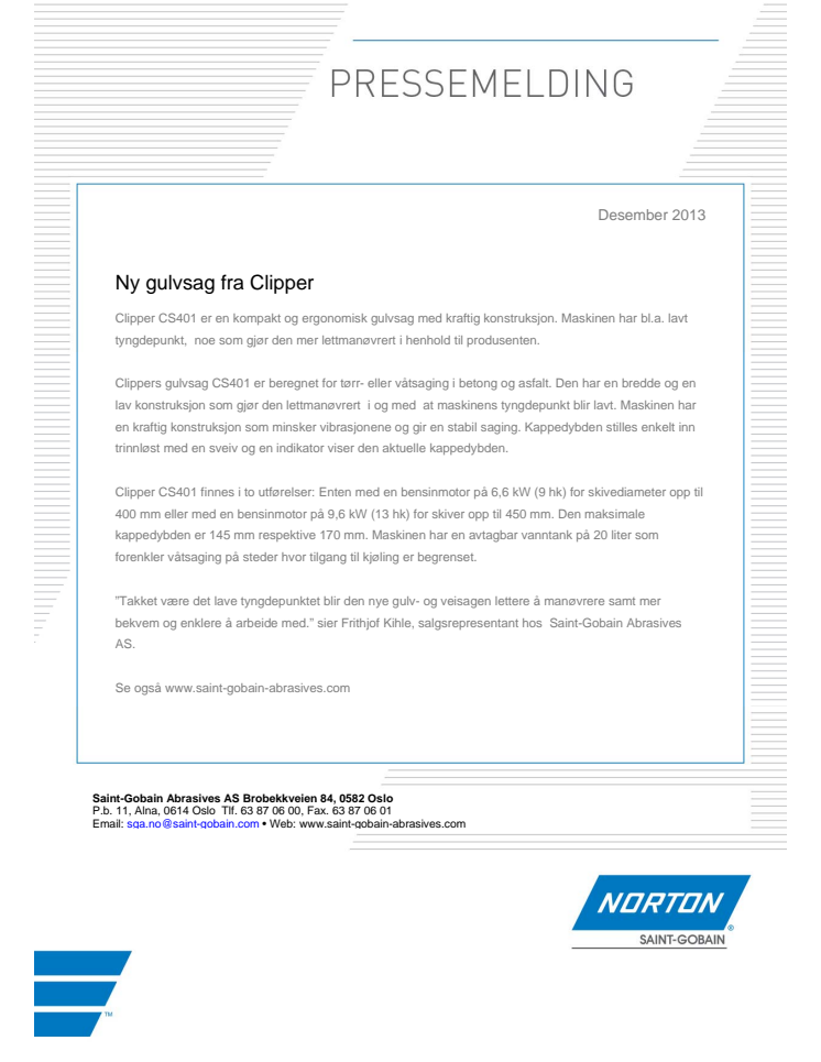 Ny gulvsag fra Clipper 