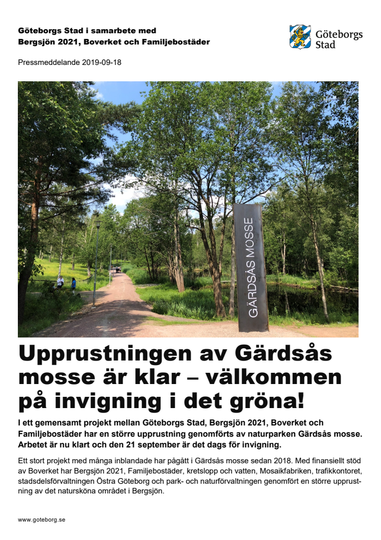 Upprustningen av Gärdsås mosse är klar – välkommen på invigning i det gröna!