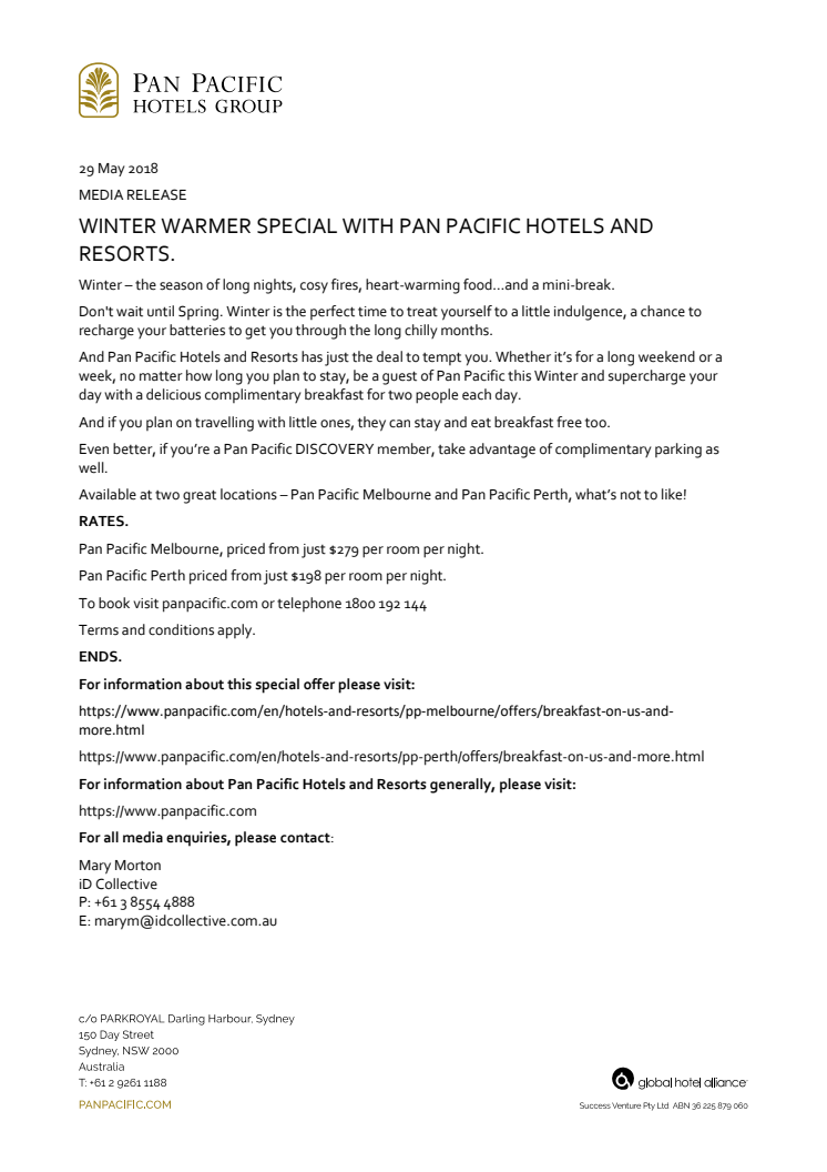 ​Winter Warmer Special with Pan Pacific Hotels and Resorts - Oceania 