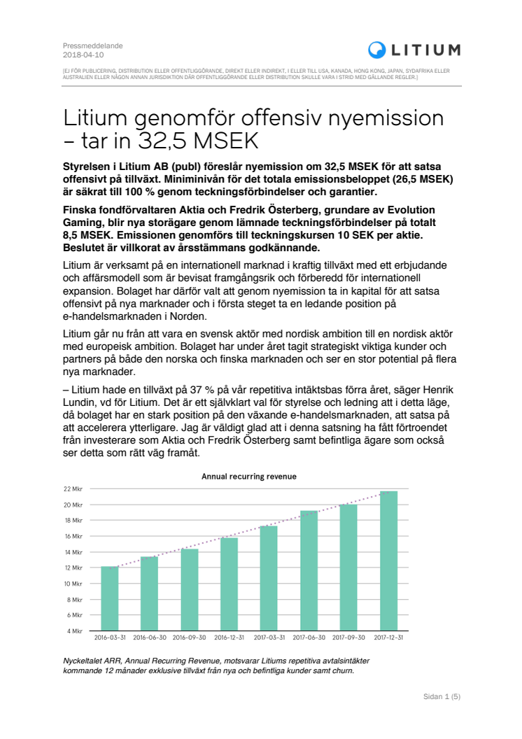Litium genomför offensiv nyemission – tar in 32,5 MSEK 