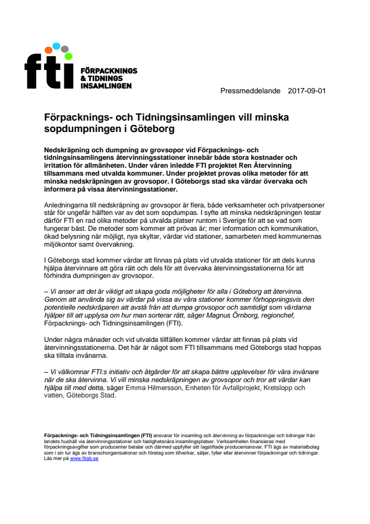 Förpacknings- och Tidningsinsamlingen vill minska sopdumpningen i Göteborg 