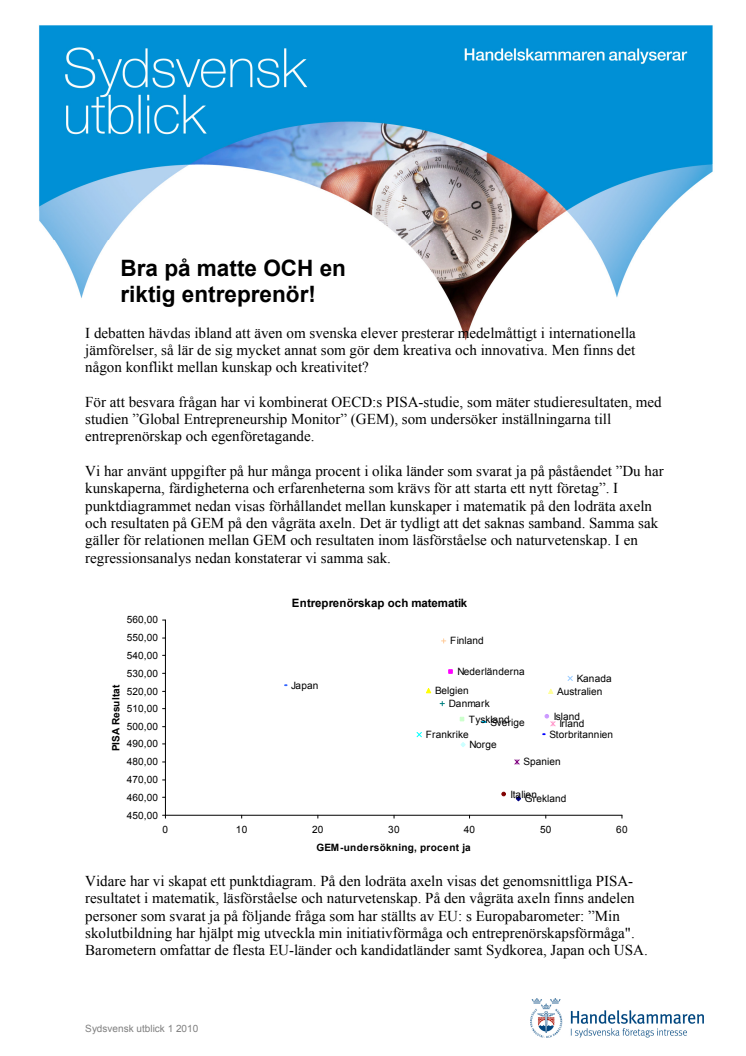 Bra på matte och en riktig entreprenör. Sydsvensk utblick 1 2010