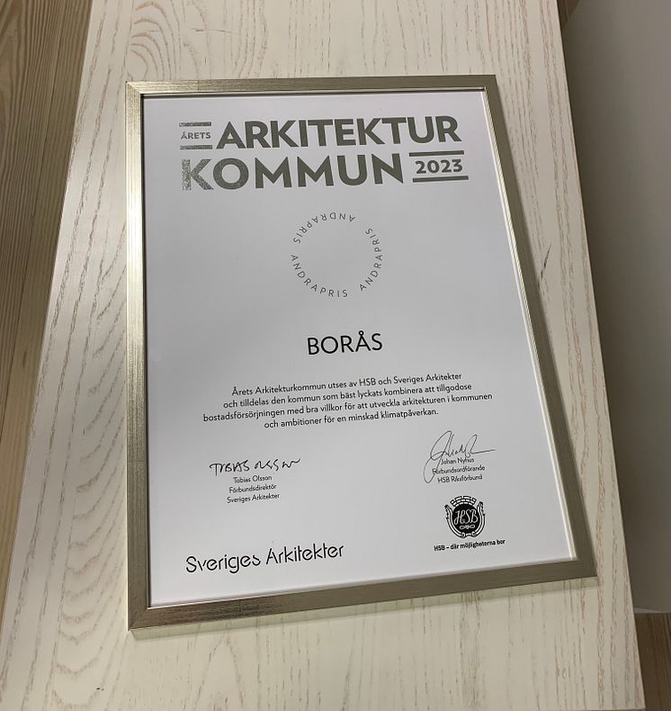 Andraplats diplom, årets arkitekturkommun 2023