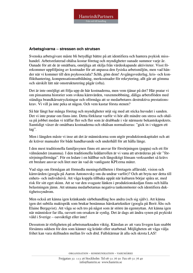 Arbetsgivarna – stressen och strutsen