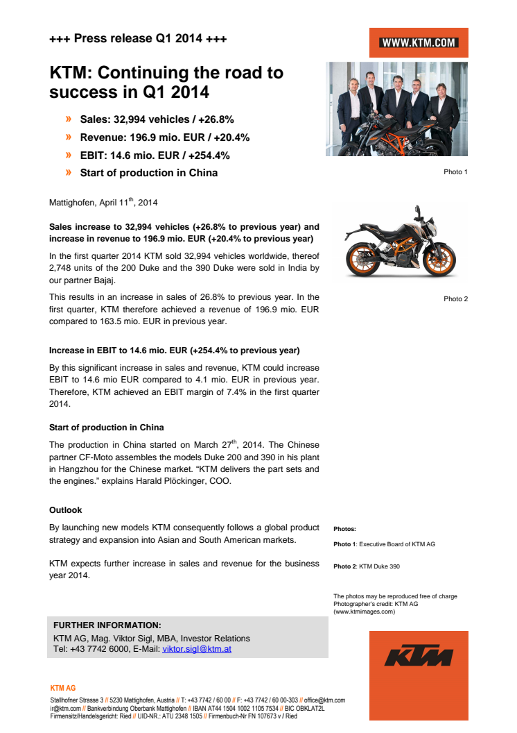 KTM: Continuing the road to success in Q1 2014!
