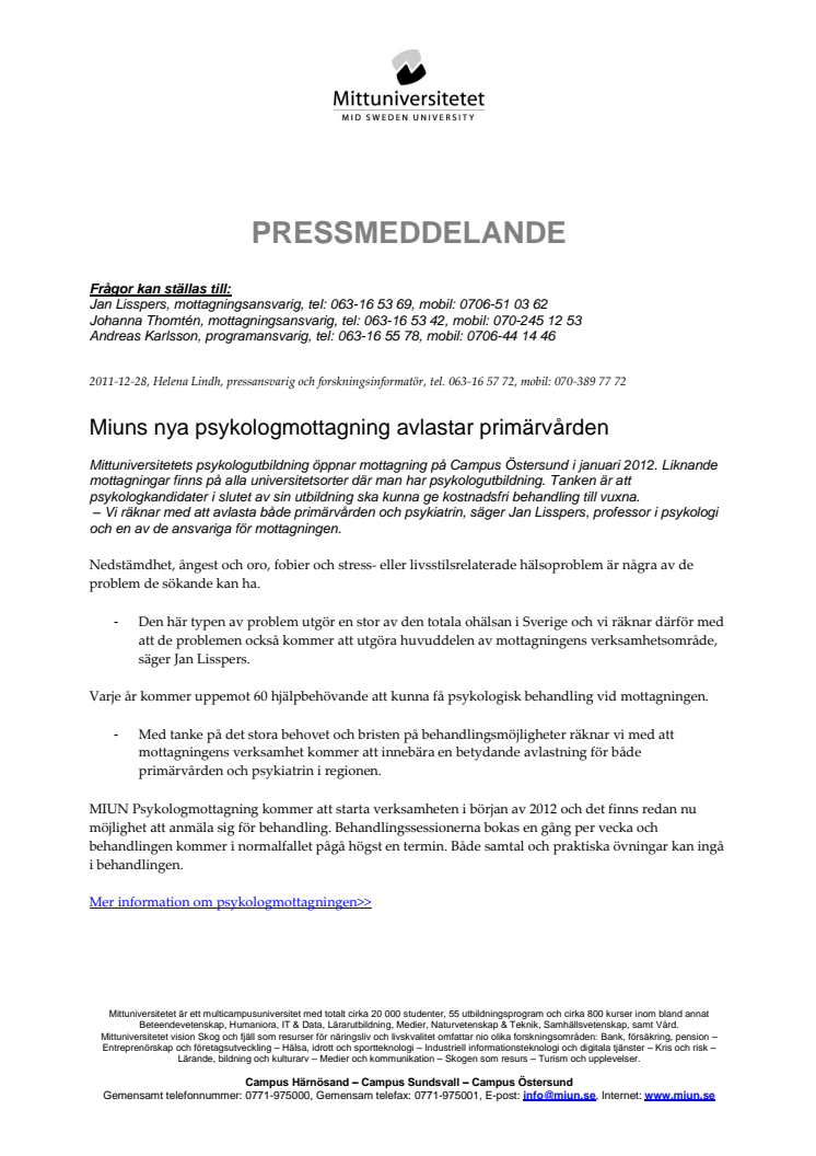 Miuns nya psykologmottagning avlastar primärvården