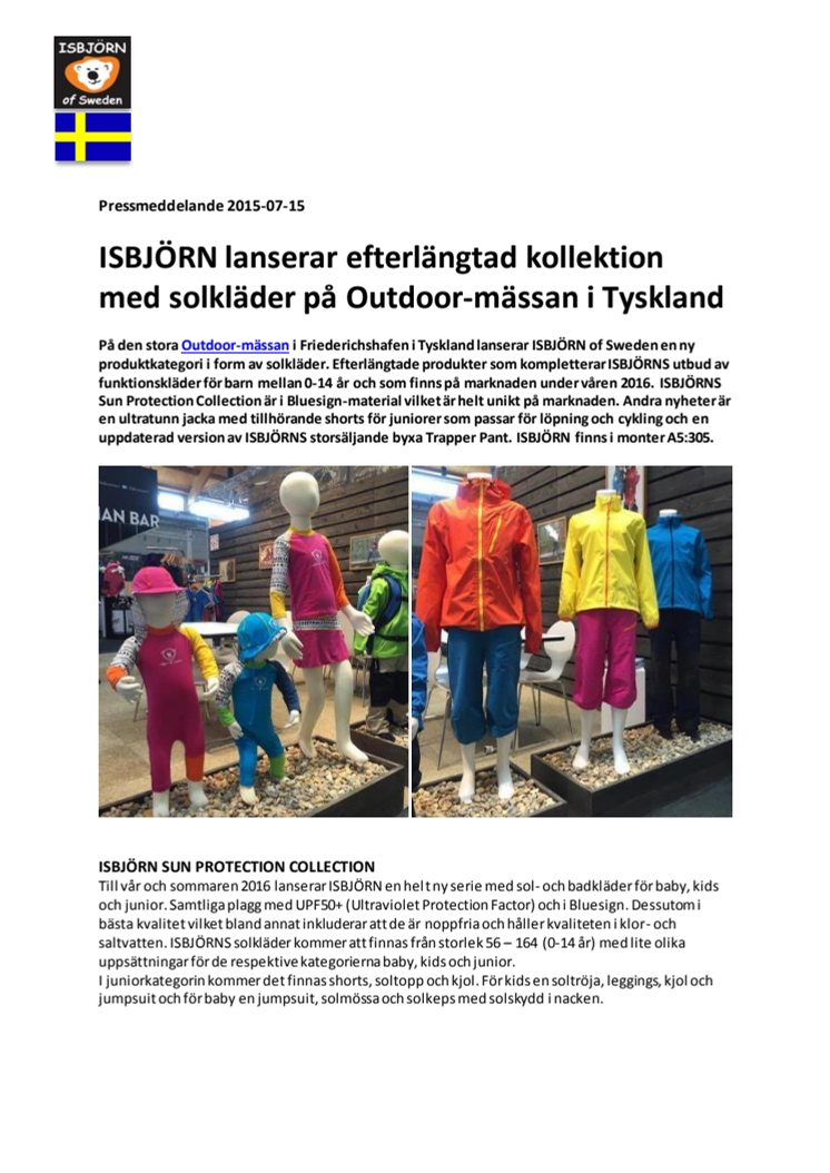 ISBJÖRN lanserar efterlängtad kollektion med solkläder på Outdoor-mässan i Tyskland