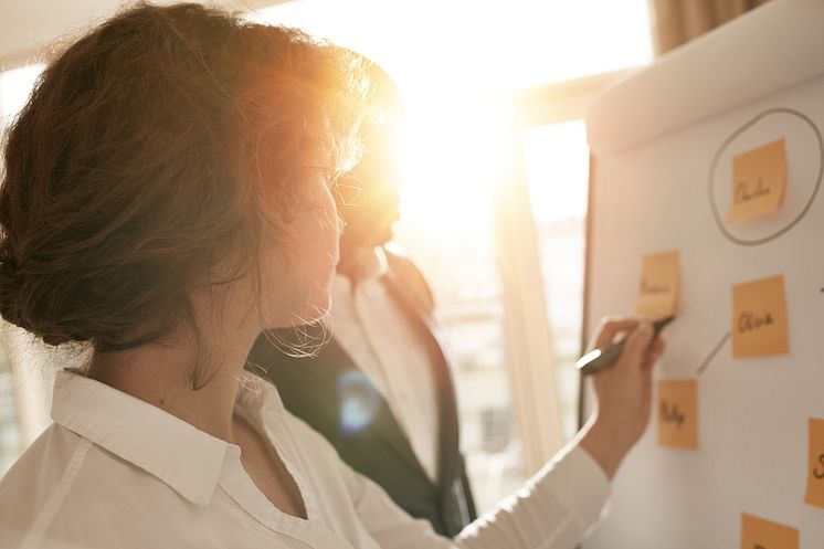 woman with white board