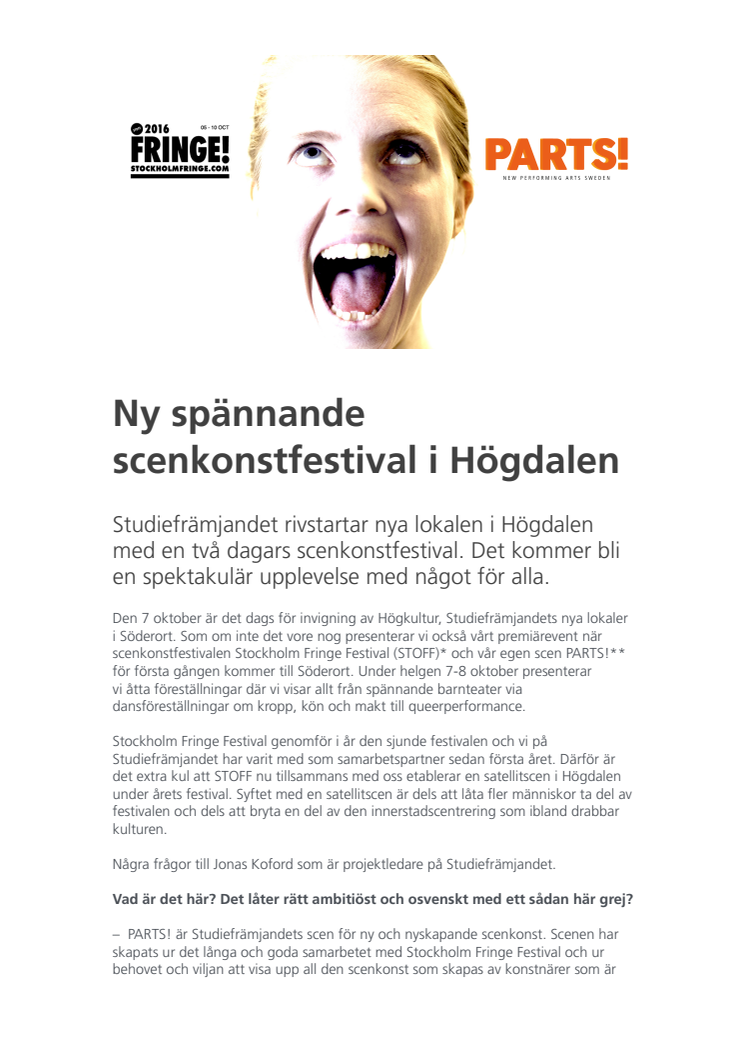 Ny spännande scenkonstfestival i Högdalen