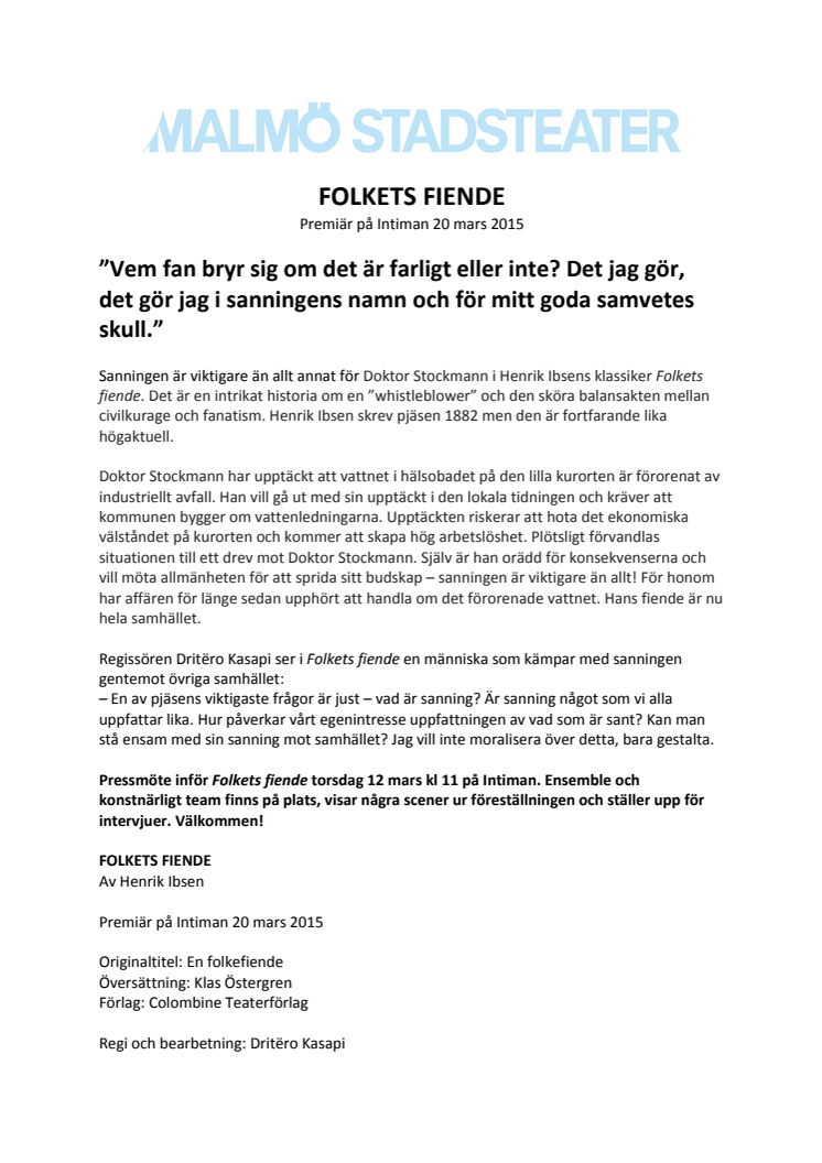 Pressmaterial till Folkets fiende