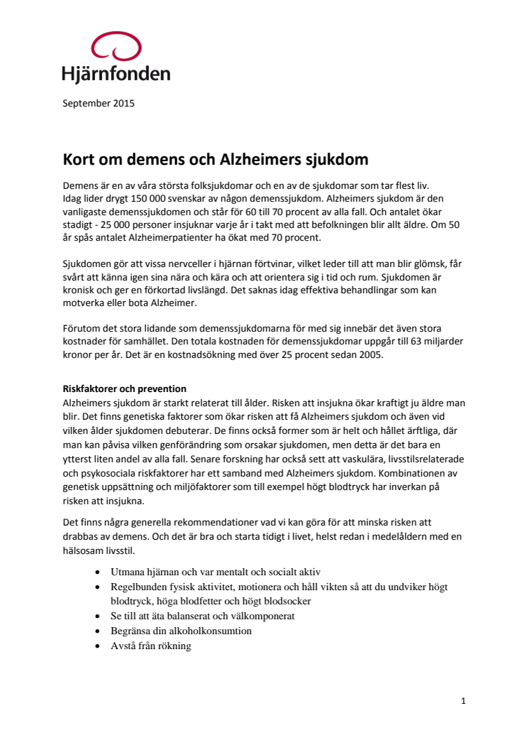 Bagrundsfakta om demens och Alzheimers sjukdom