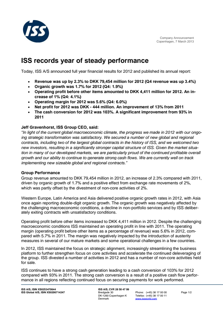ISS records year of steady performance