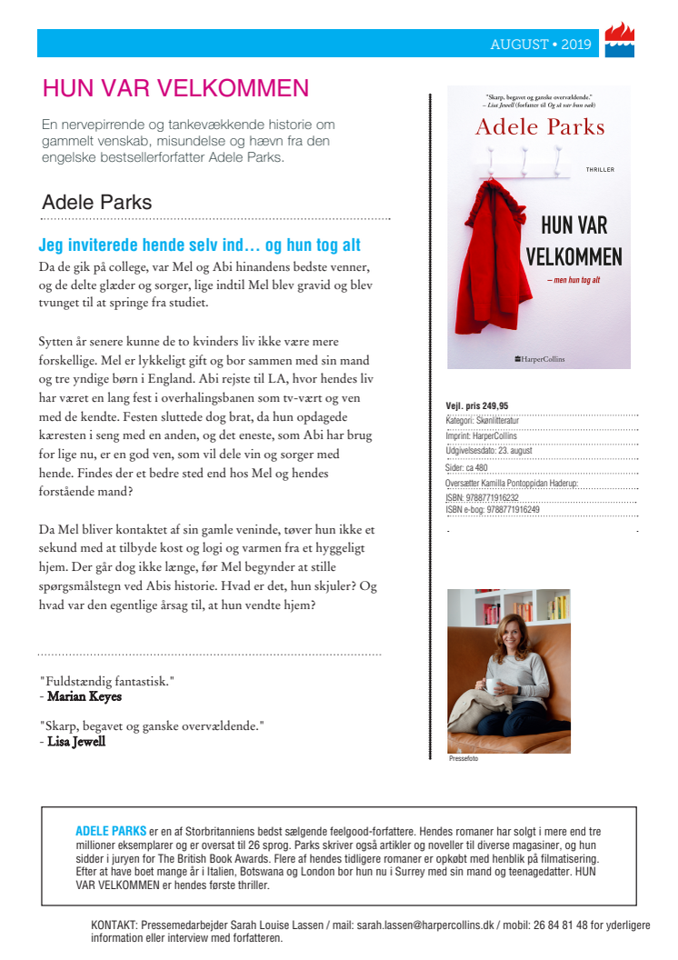 Nyhed på vej fra HarperCollins: HUN VAR VELKOMMEN af Adele Parks