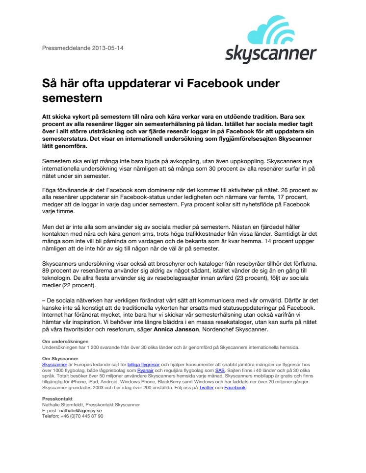 Så här ofta uppdaterar vi Facebook under semestern
