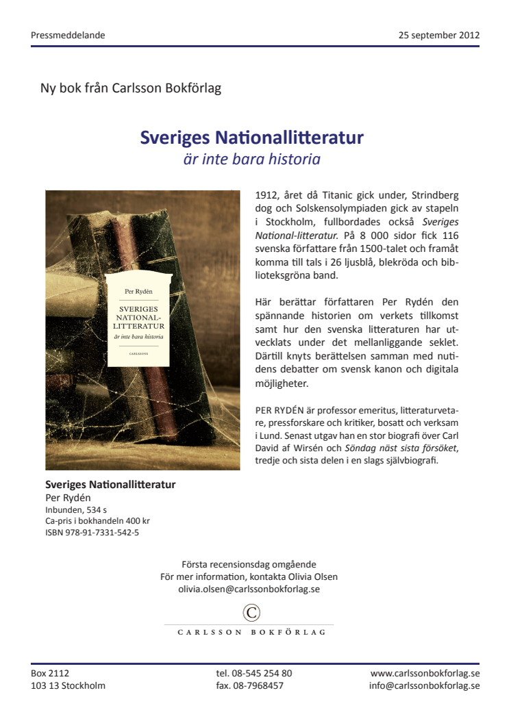 Sveriges nationallitteratur nominerad till Stora Fackbokspriset